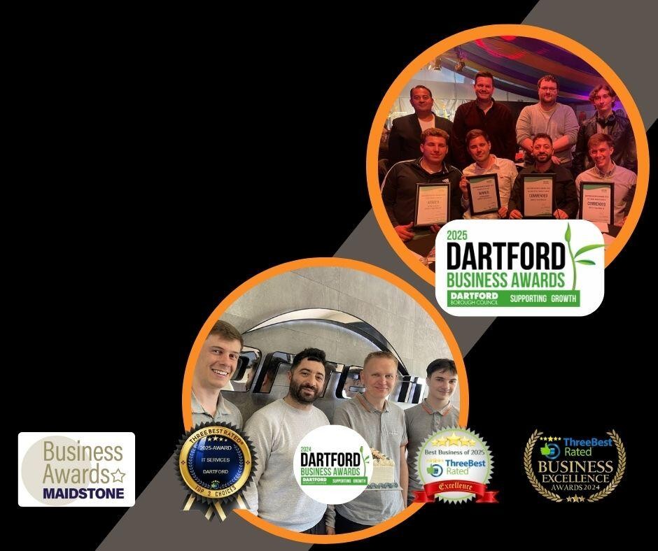 Cortec IT team with Dartford Business Awards 2024 and 2025, Three Best Rated and Business Awards Maidstone