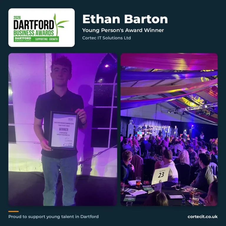 Ethan Barton of Cortec IT Solutions, winner of the Young Person’s Award at Dartford Business Awards 2026